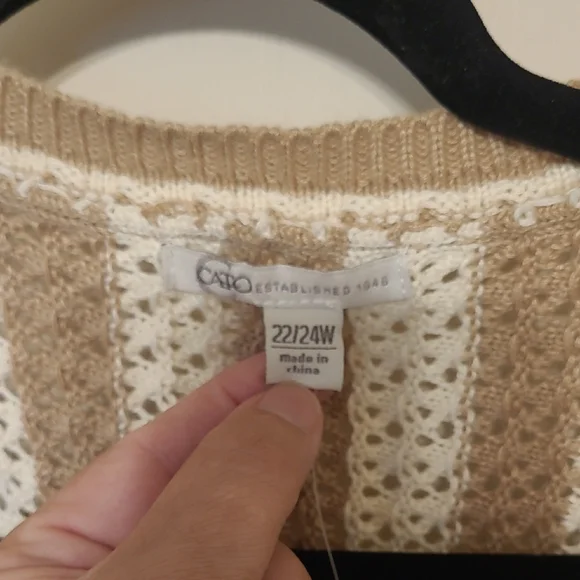 Cato Cream and Tan V-Neck Sweater - Picture 2 of 7